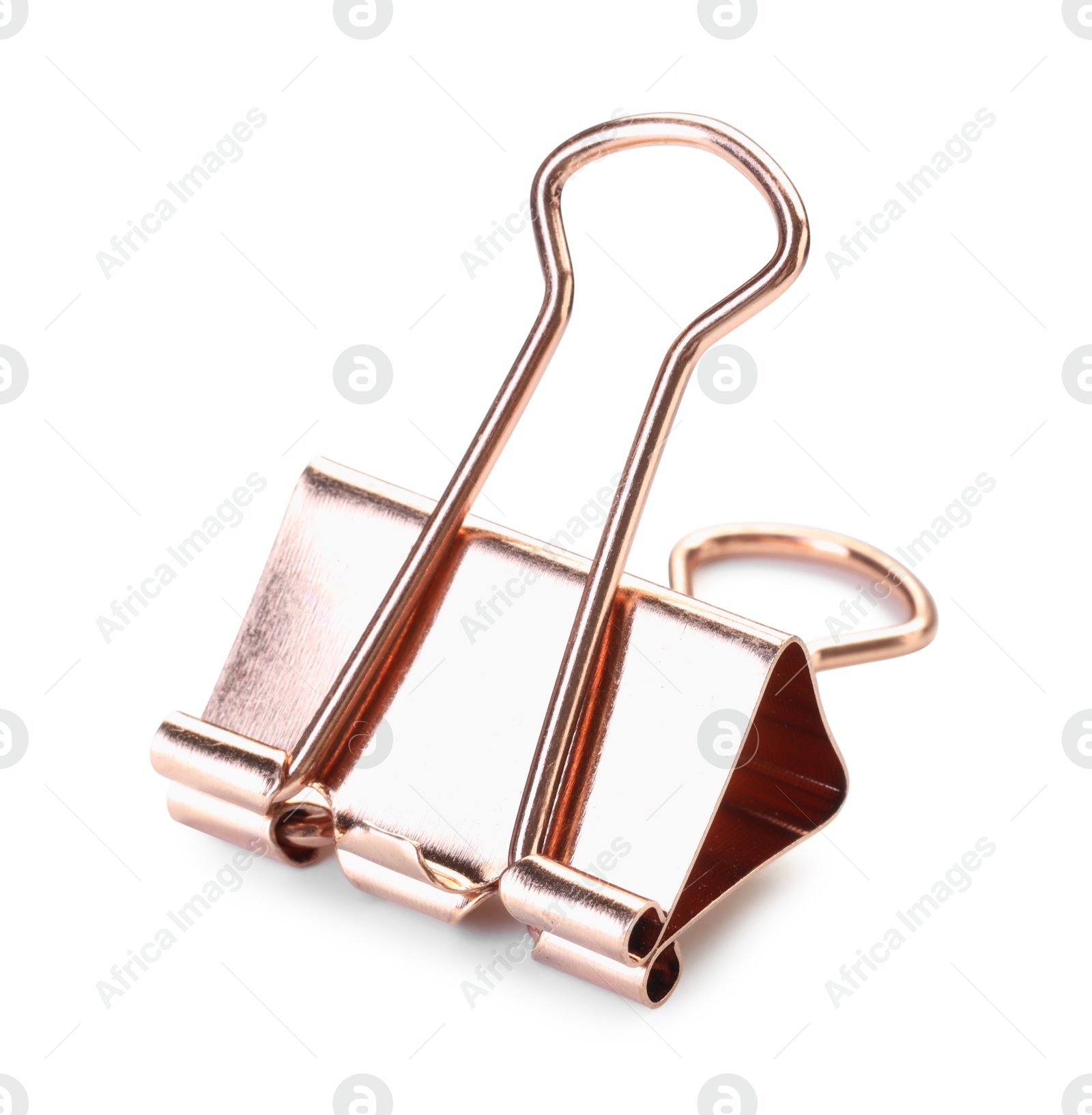 Photo of One golden binder clip isolated on white