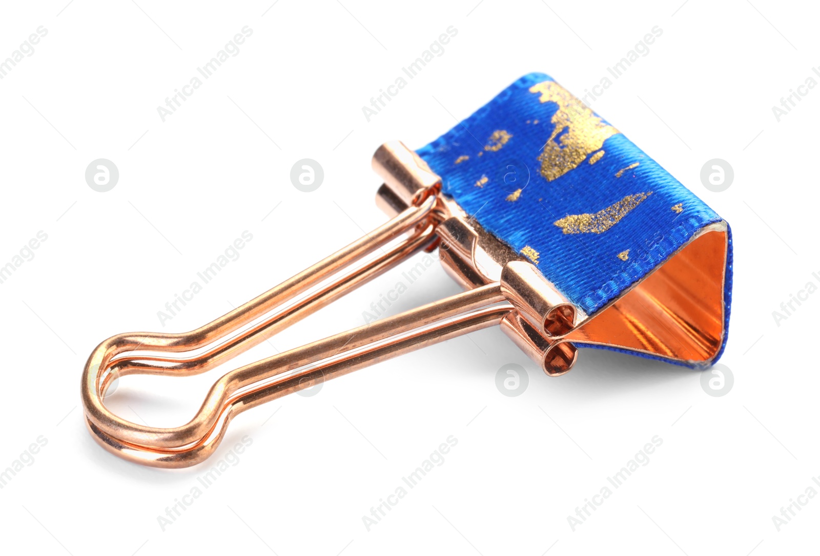 Photo of One colorful binder clip isolated on white