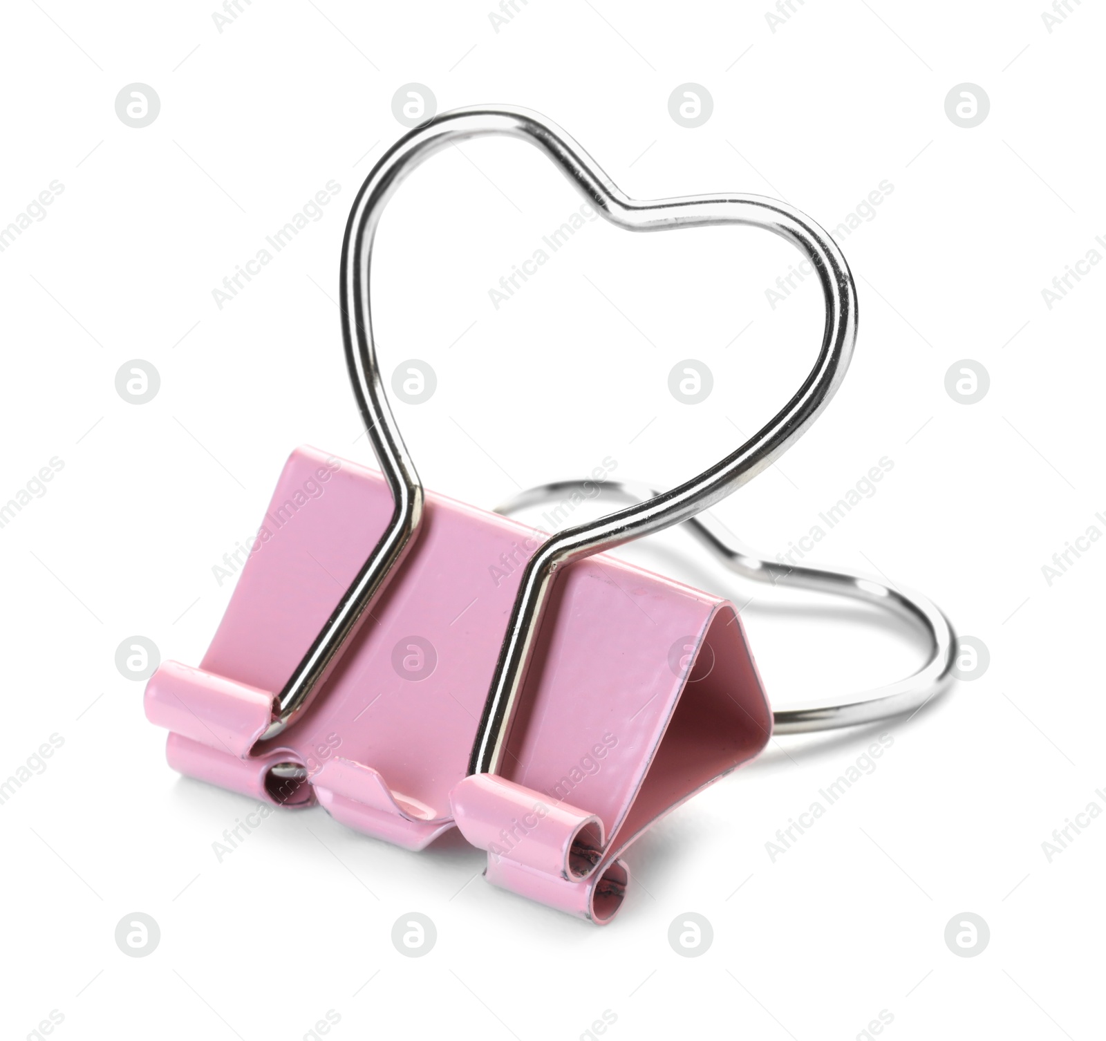 Photo of Heart shaped binder clip isolated on white