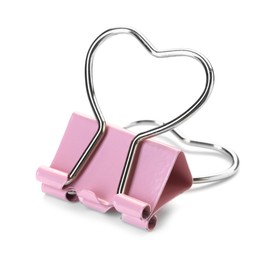 Photo of Heart shaped binder clip isolated on white