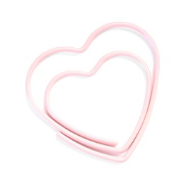 Photo of Heart shaped paper clip isolated on white, top view