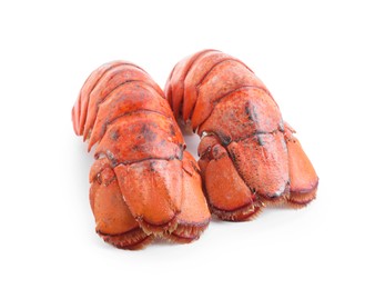 Photo of Tails of boiled lobsters isolated on white