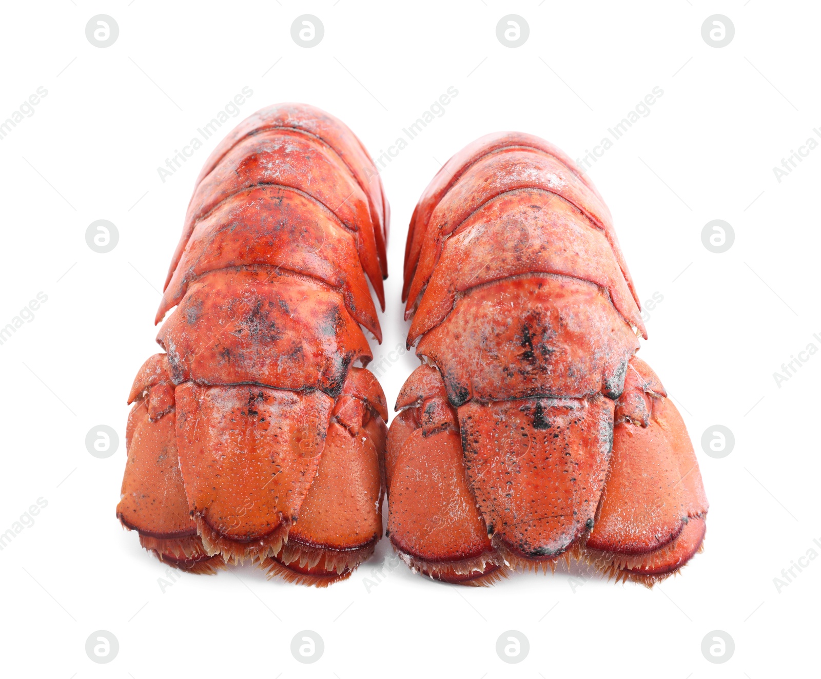 Photo of Tails of boiled lobsters isolated on white