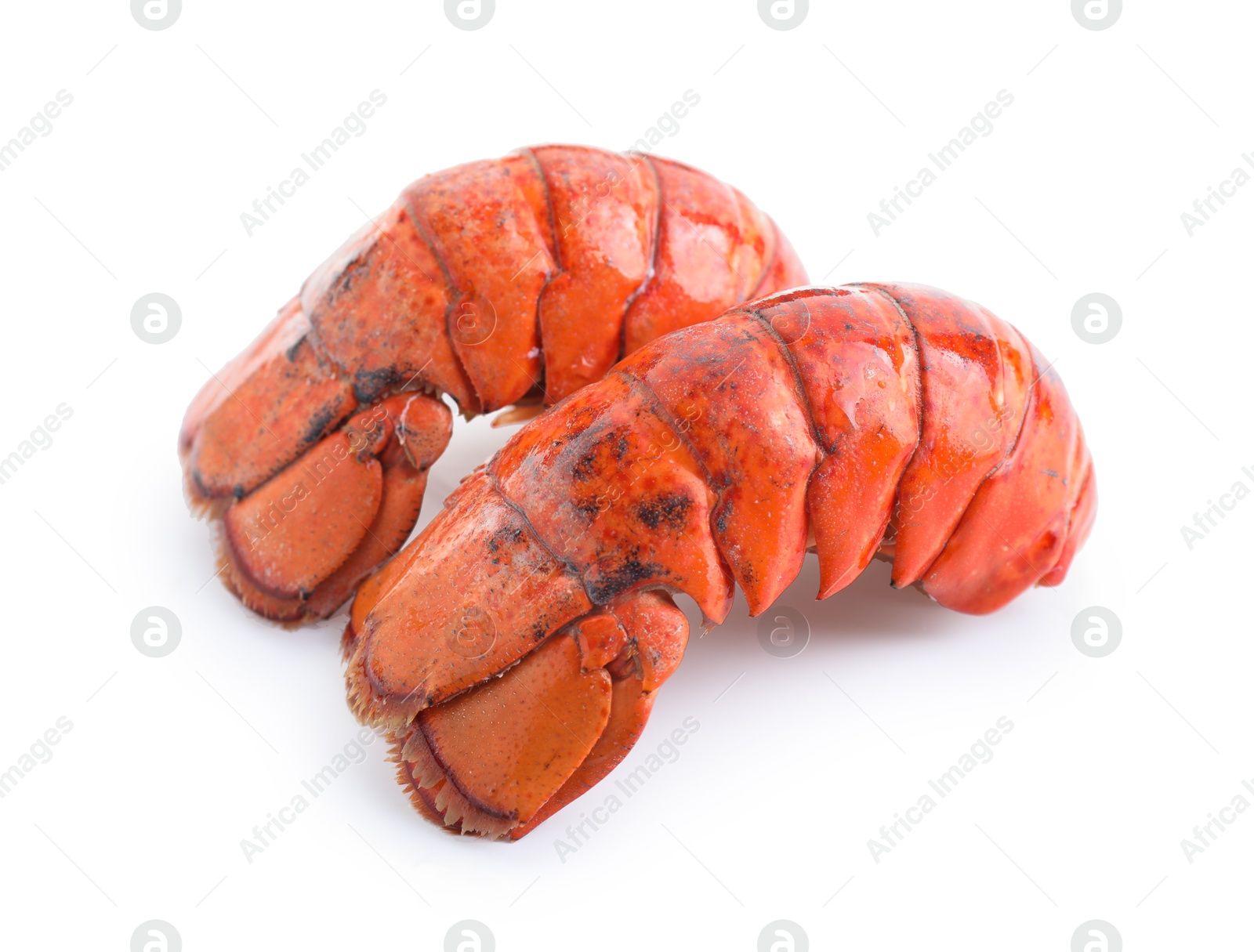 Photo of Tails of boiled lobsters isolated on white