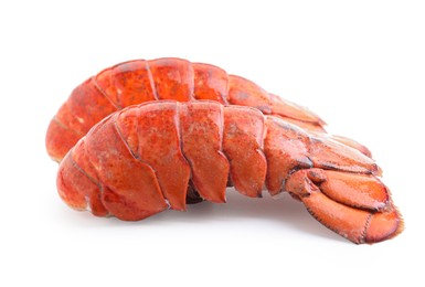 Photo of Tails of boiled lobsters isolated on white