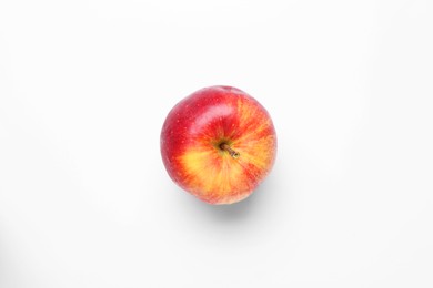 Photo of Fresh red apple on white background, top view