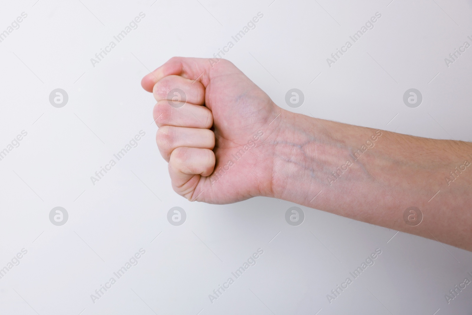 Photo of Woman with visible hand veins on white background, closeup