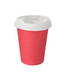 Photo of Paper cup with lid on white background. Mockup for design