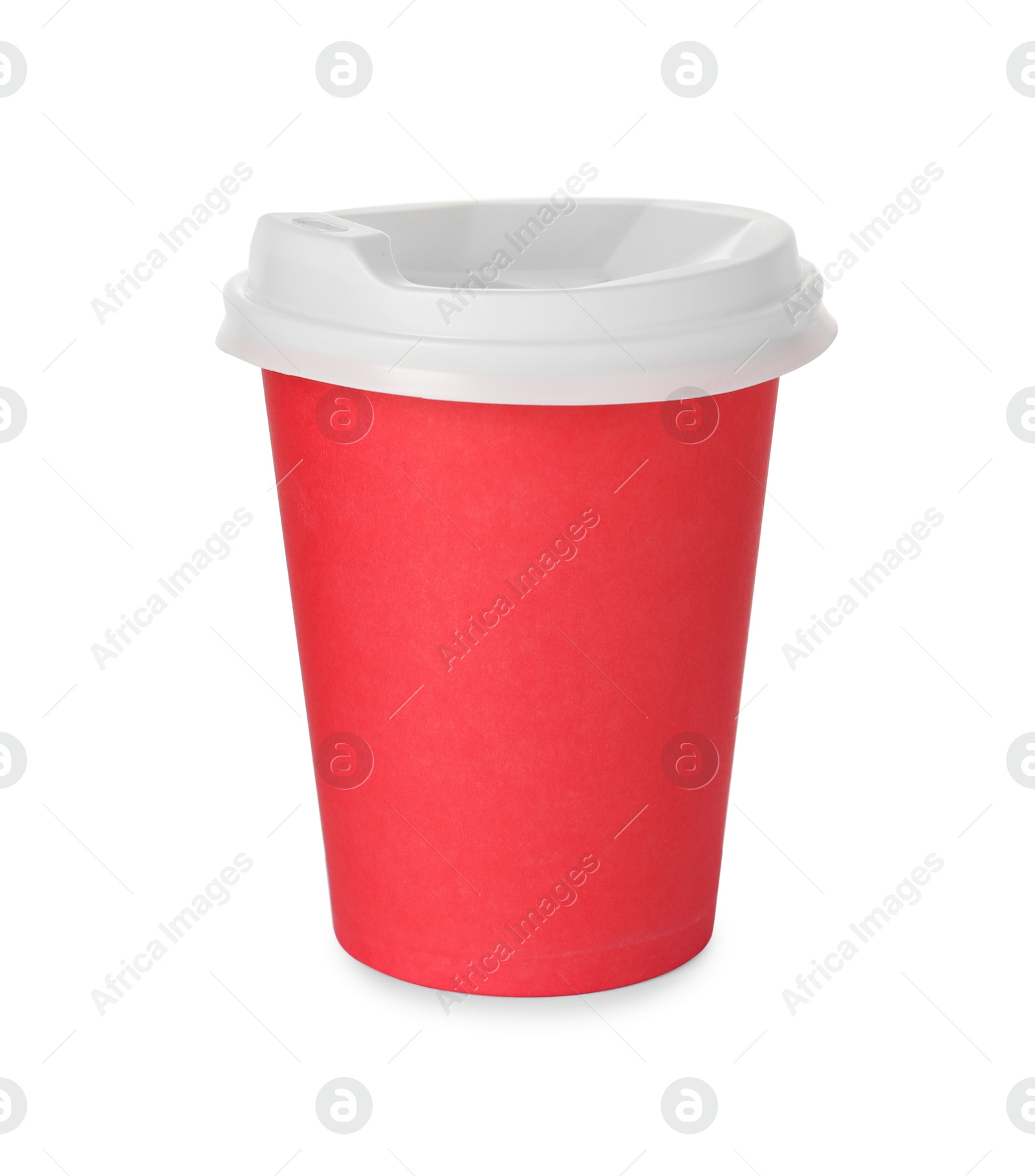 Photo of Paper cup with lid on white background. Mockup for design