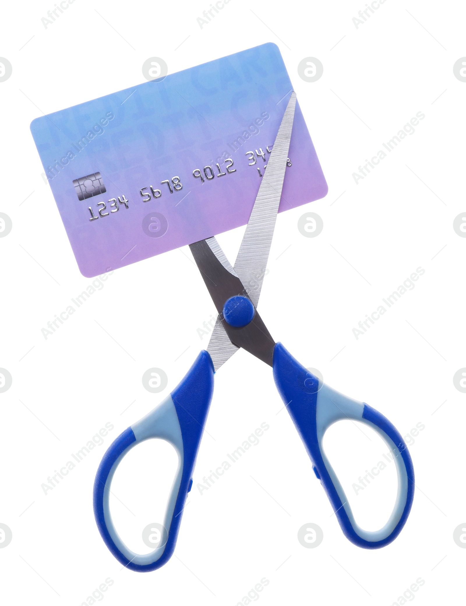 Photo of Credit card and scissors isolated on white