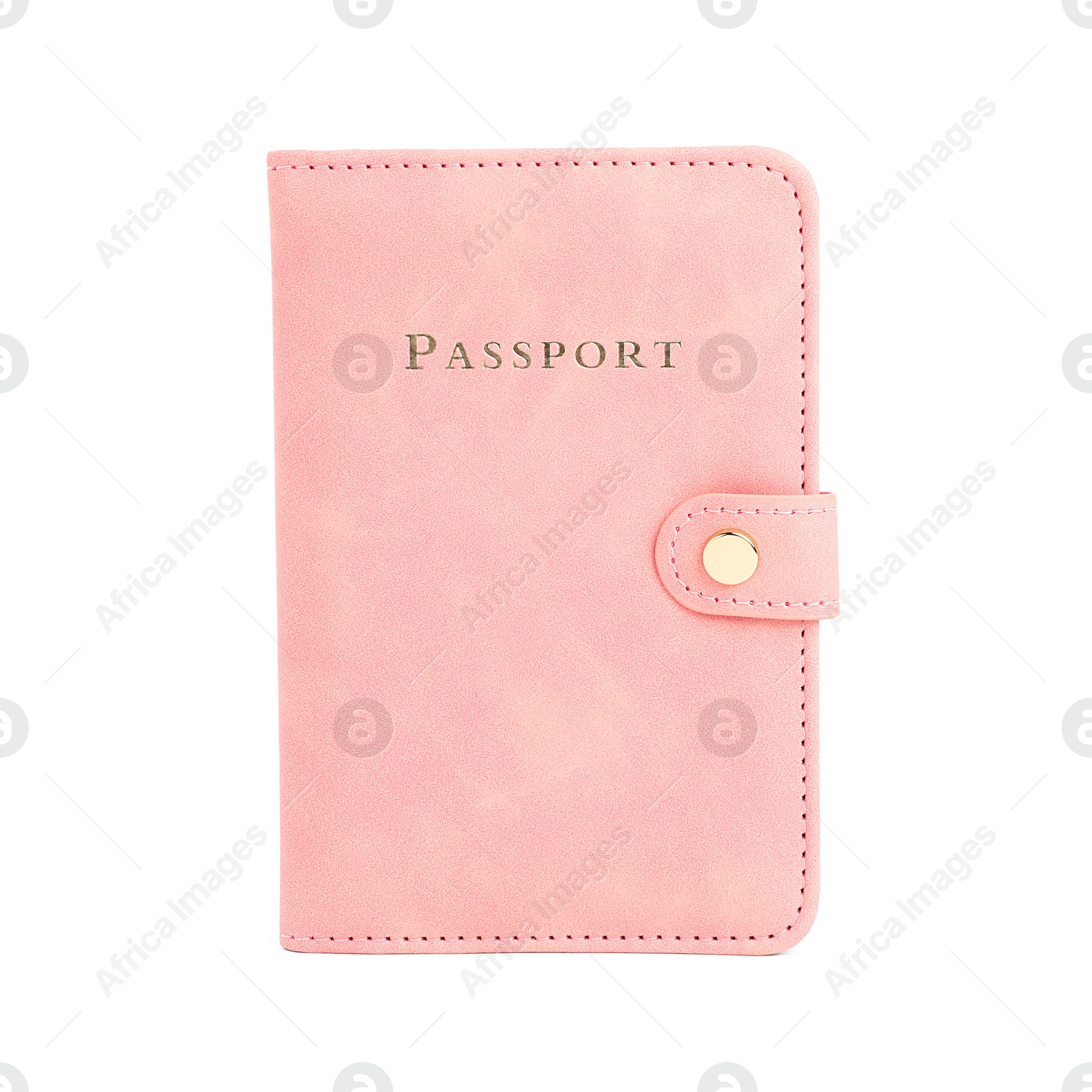 Photo of Passport in pink cover isolated on white