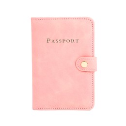 Photo of Passport in pink cover isolated on white