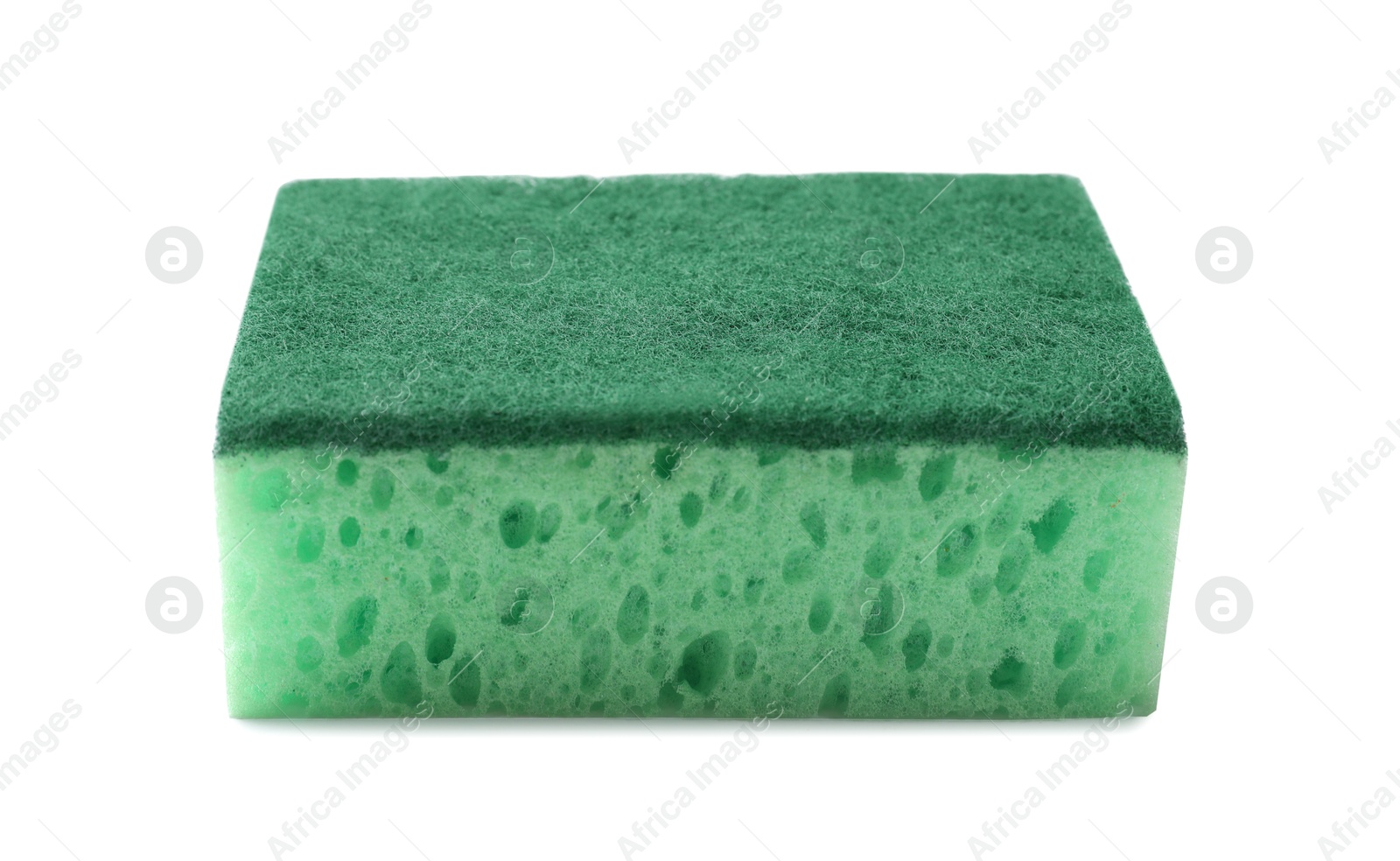 Photo of One green sponge isolated on white. Cleaning tool