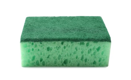 Photo of One green sponge isolated on white. Cleaning tool