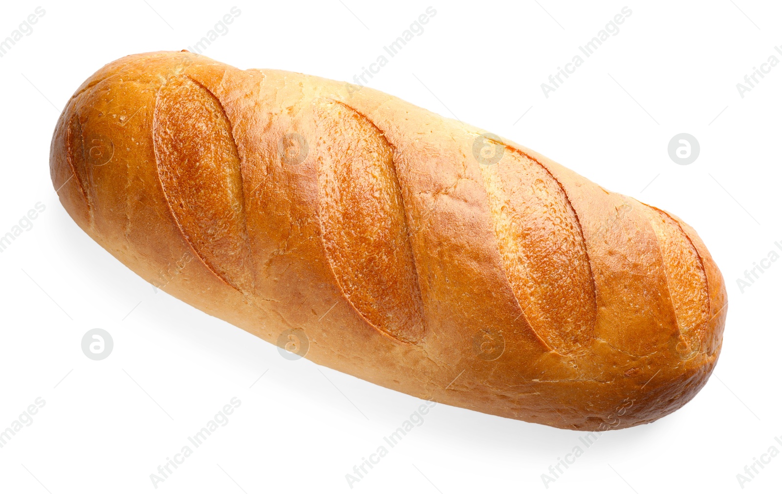 Photo of One freshly baked bread isolated on white, top view