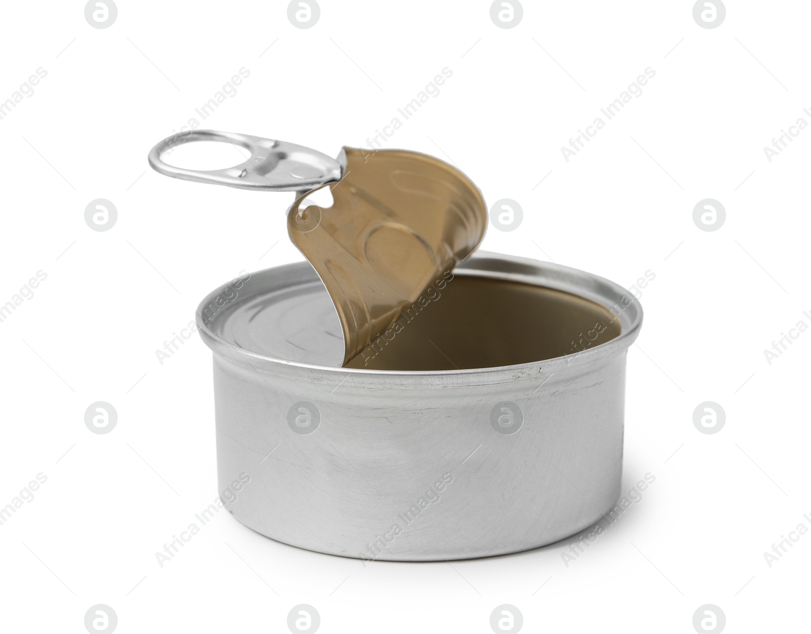 Photo of One open tin can isolated on white