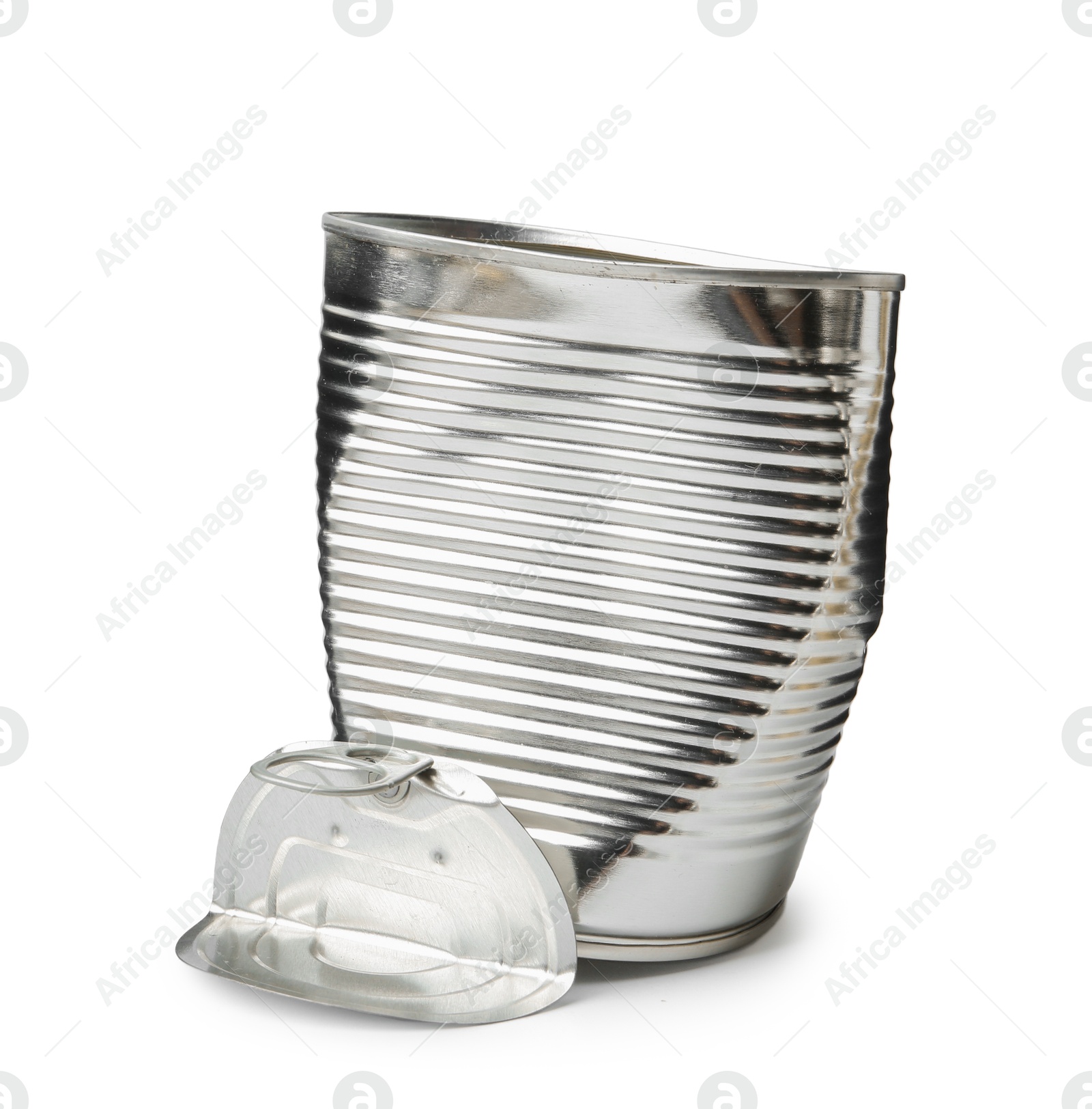 Photo of One crumpled tin can isolated on white