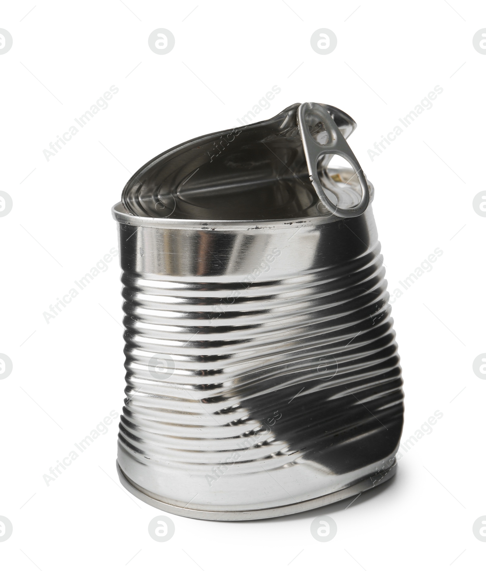 Photo of One crumpled tin can isolated on white