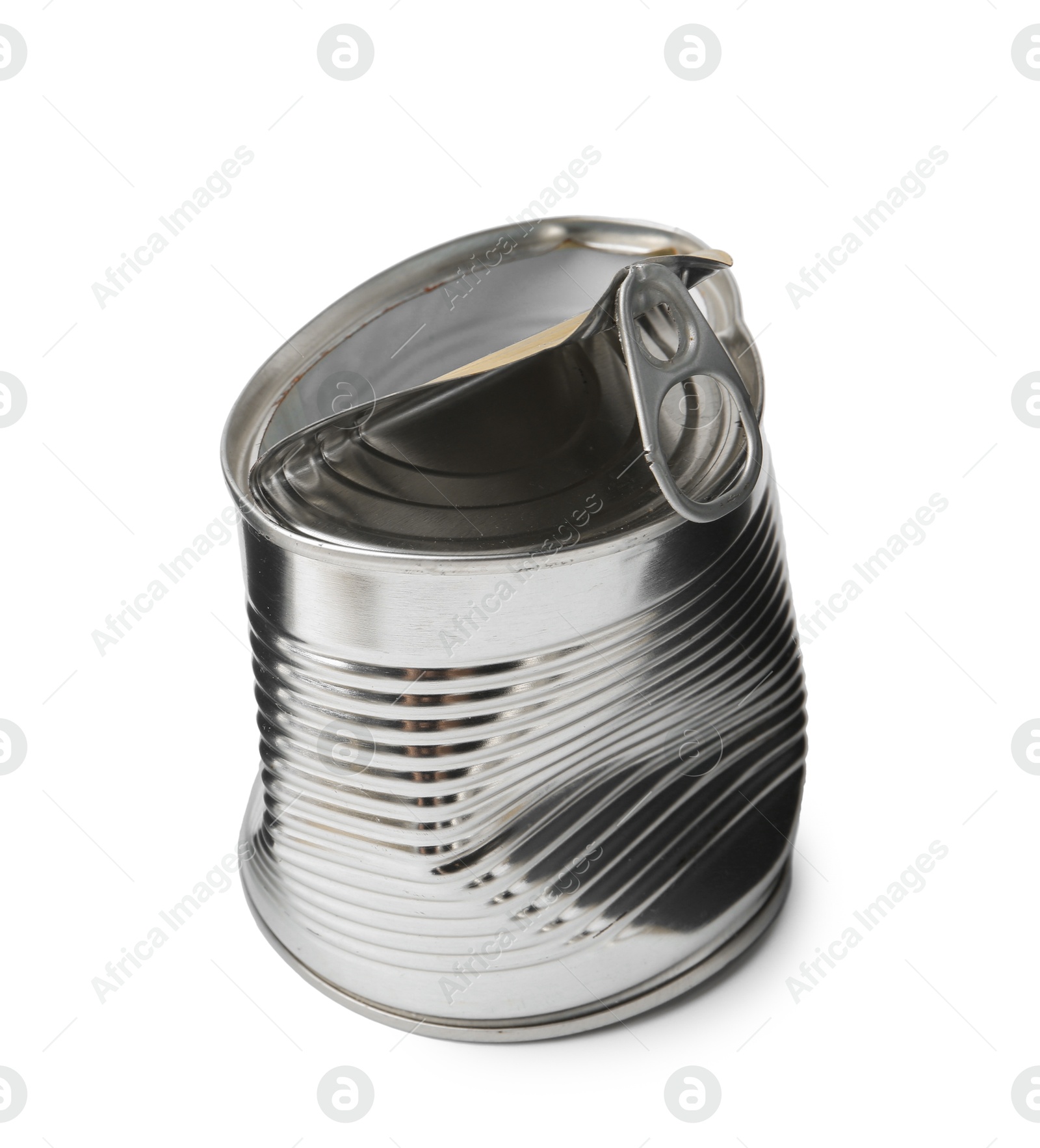 Photo of One crumpled tin can isolated on white