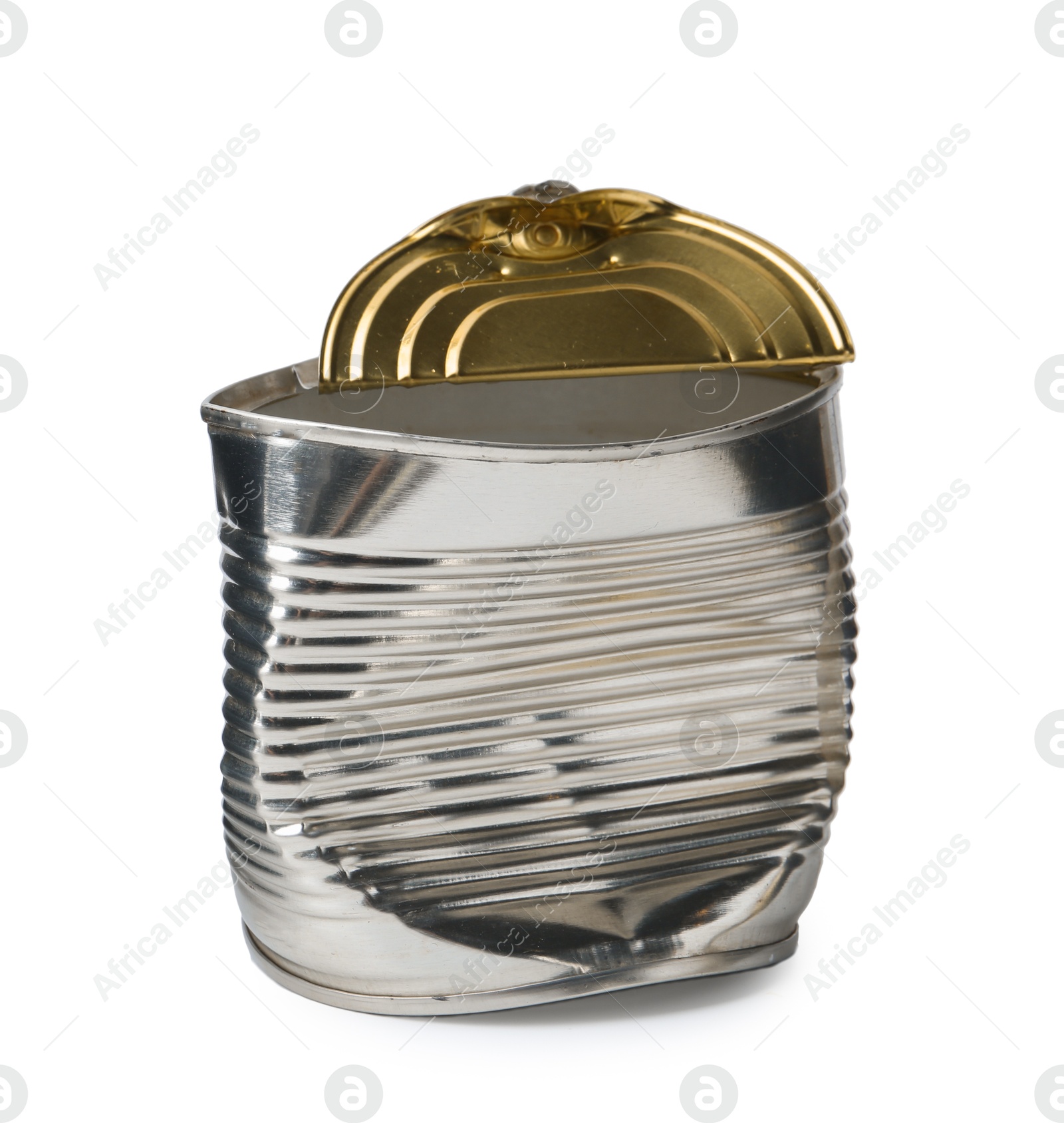 Photo of One crumpled tin can isolated on white