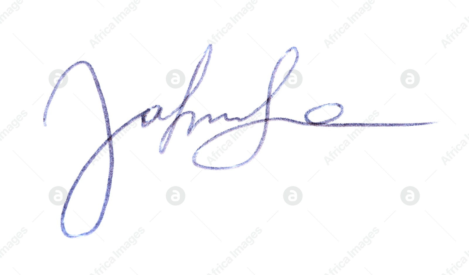 Photo of Beautiful signature made with pen isolated on white, top view