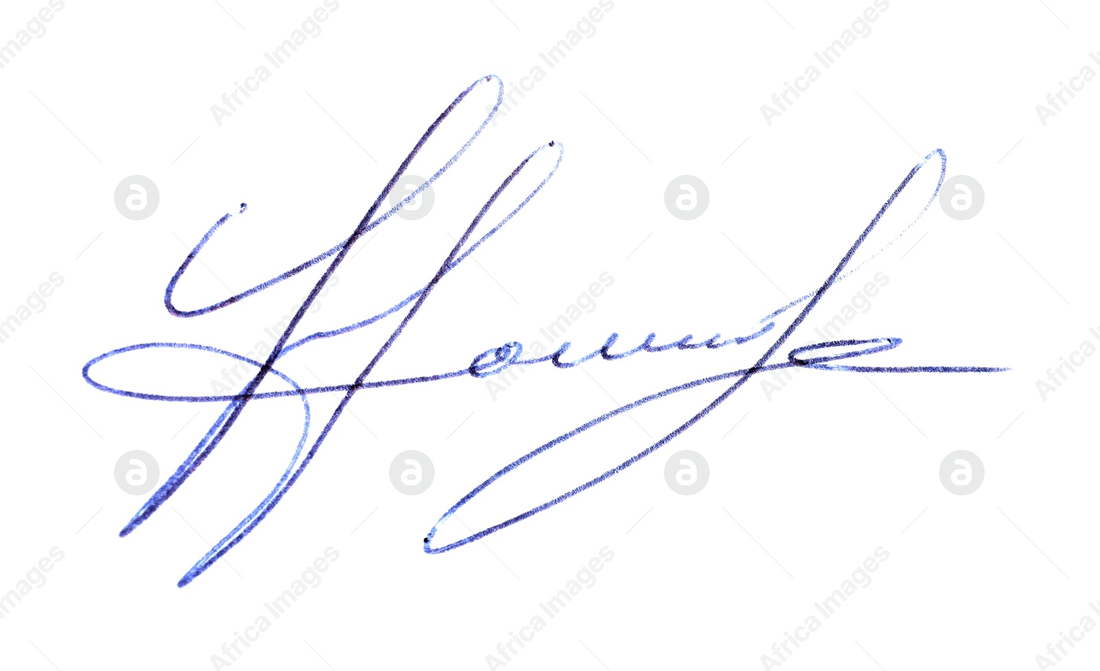 Photo of Beautiful signature made with pen isolated on white, top view