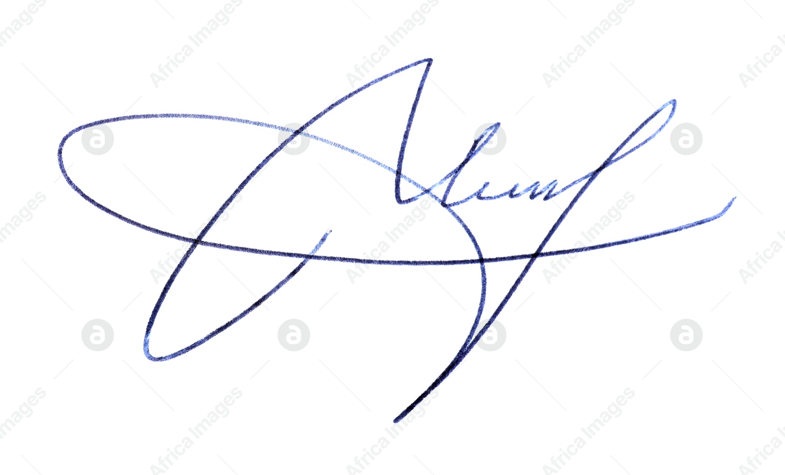 Photo of Beautiful signature made with pen isolated on white, top view