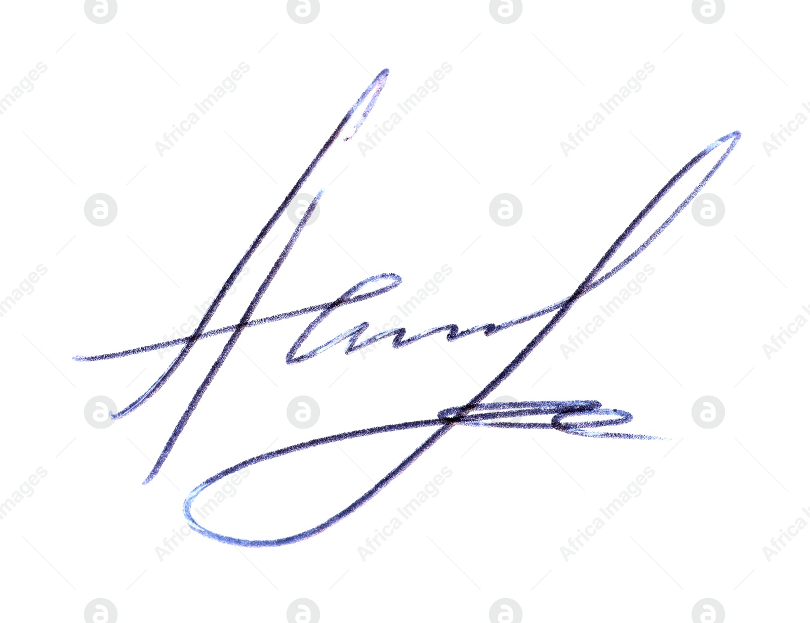 Photo of Beautiful signature made with pen isolated on white, top view