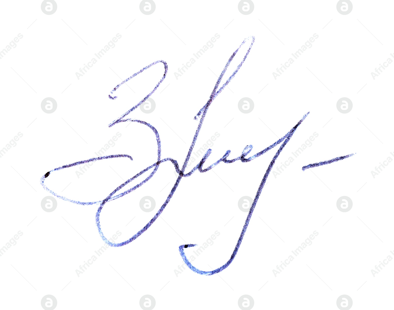 Photo of Beautiful signature made with pen isolated on white, top view