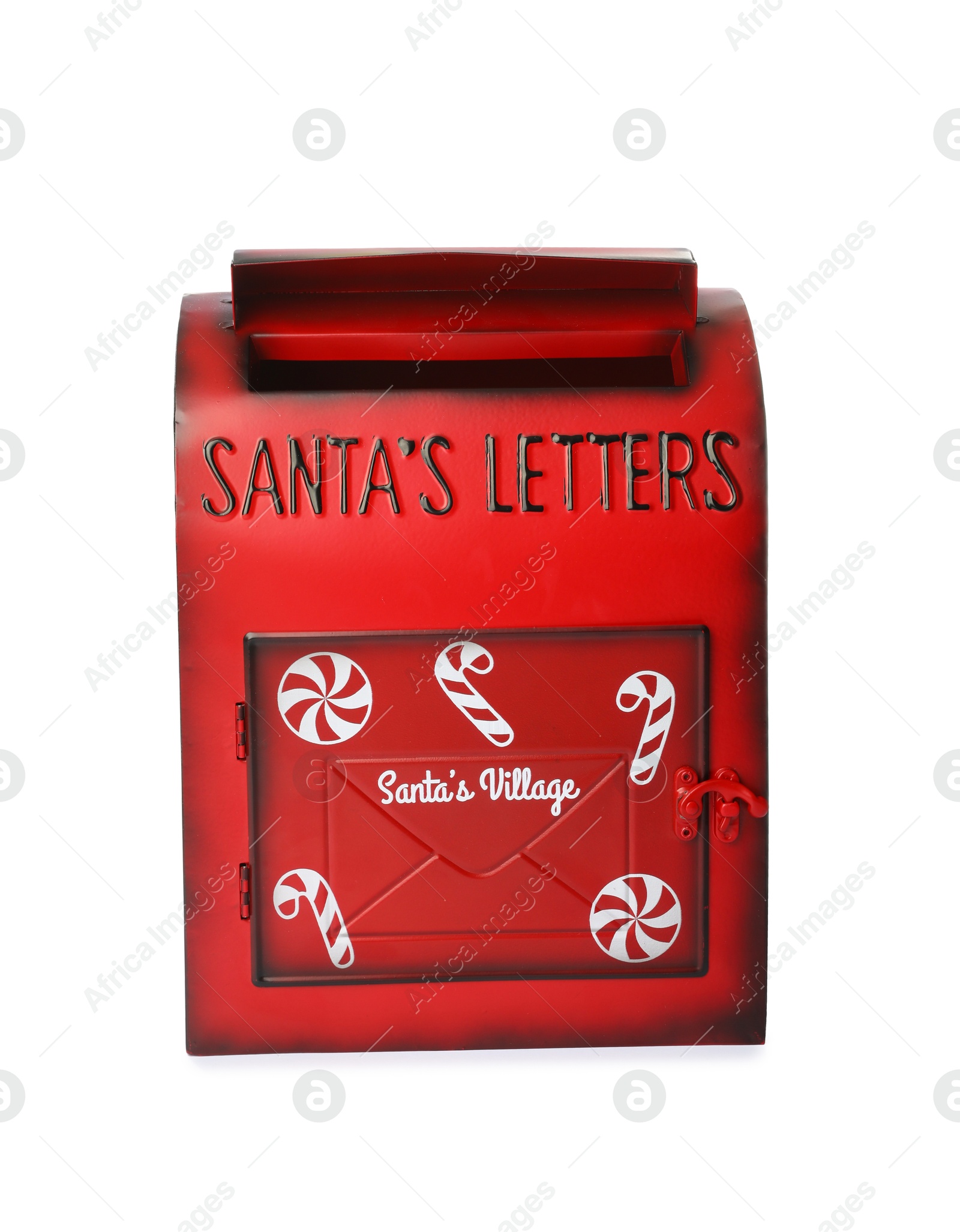 Photo of Santa Claus mail box isolated on white. Christmas tradition