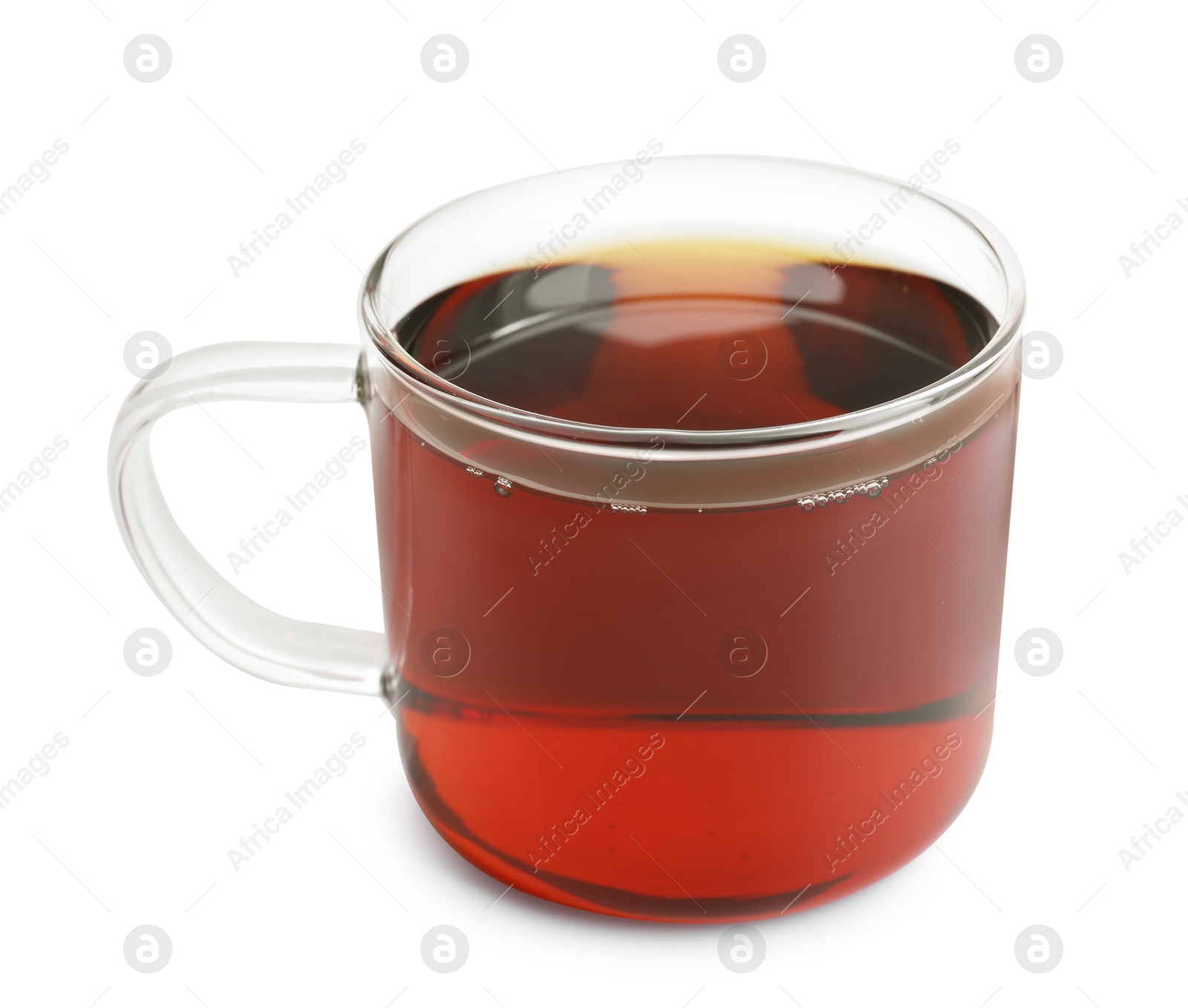 Photo of Refreshing black tea in cup isolated on white