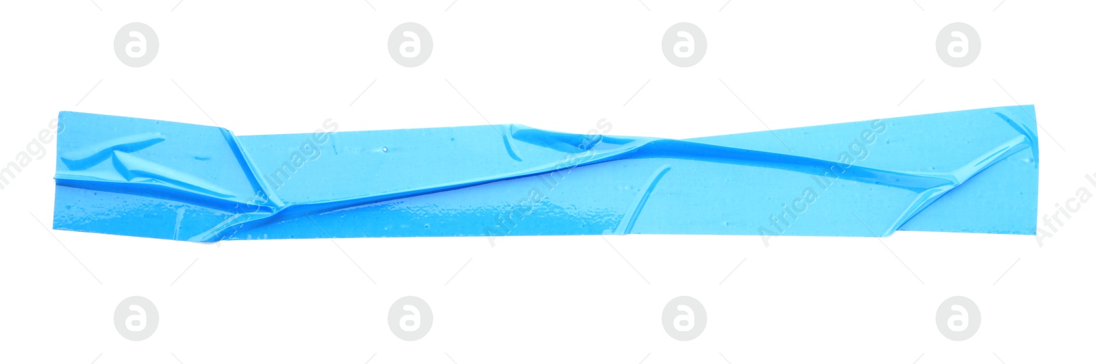 Photo of Strip of light blue adhesive tape on white background, top view