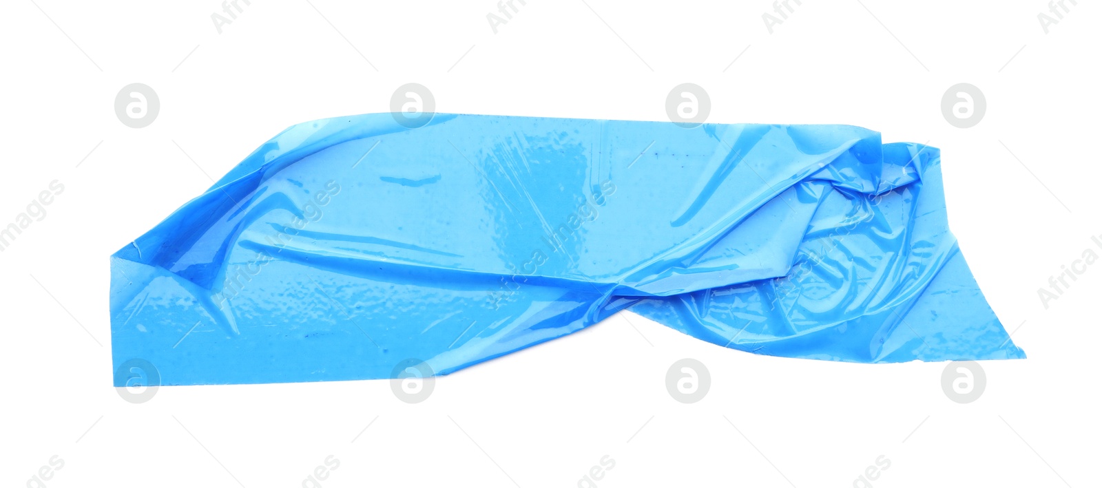 Photo of Strip of light blue adhesive tape on white background, top view