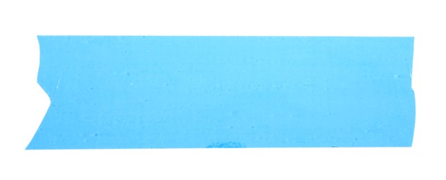 Photo of Strip of light blue adhesive tape on white background, top view