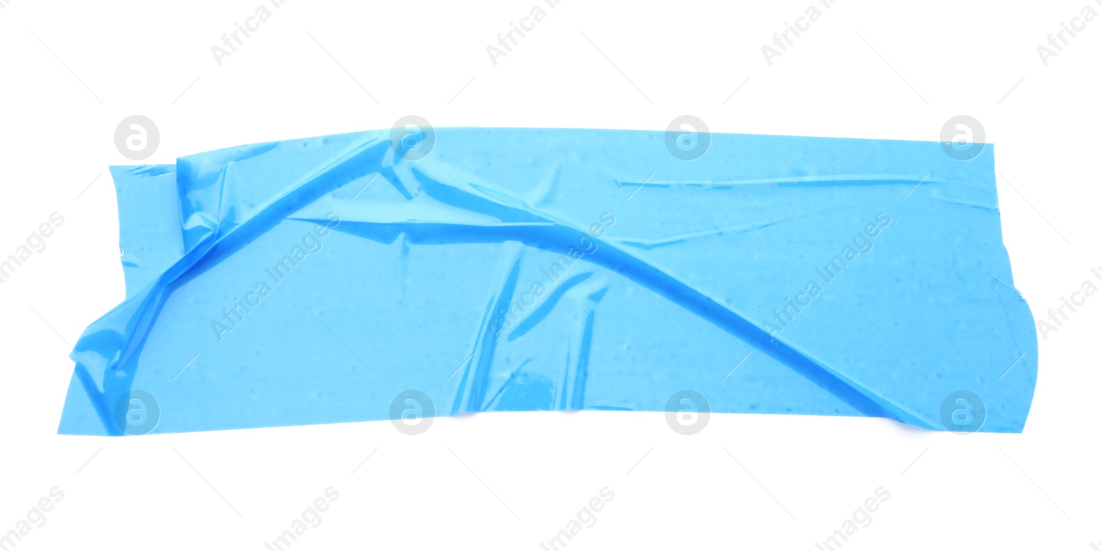 Photo of Strip of light blue adhesive tape on white background, top view