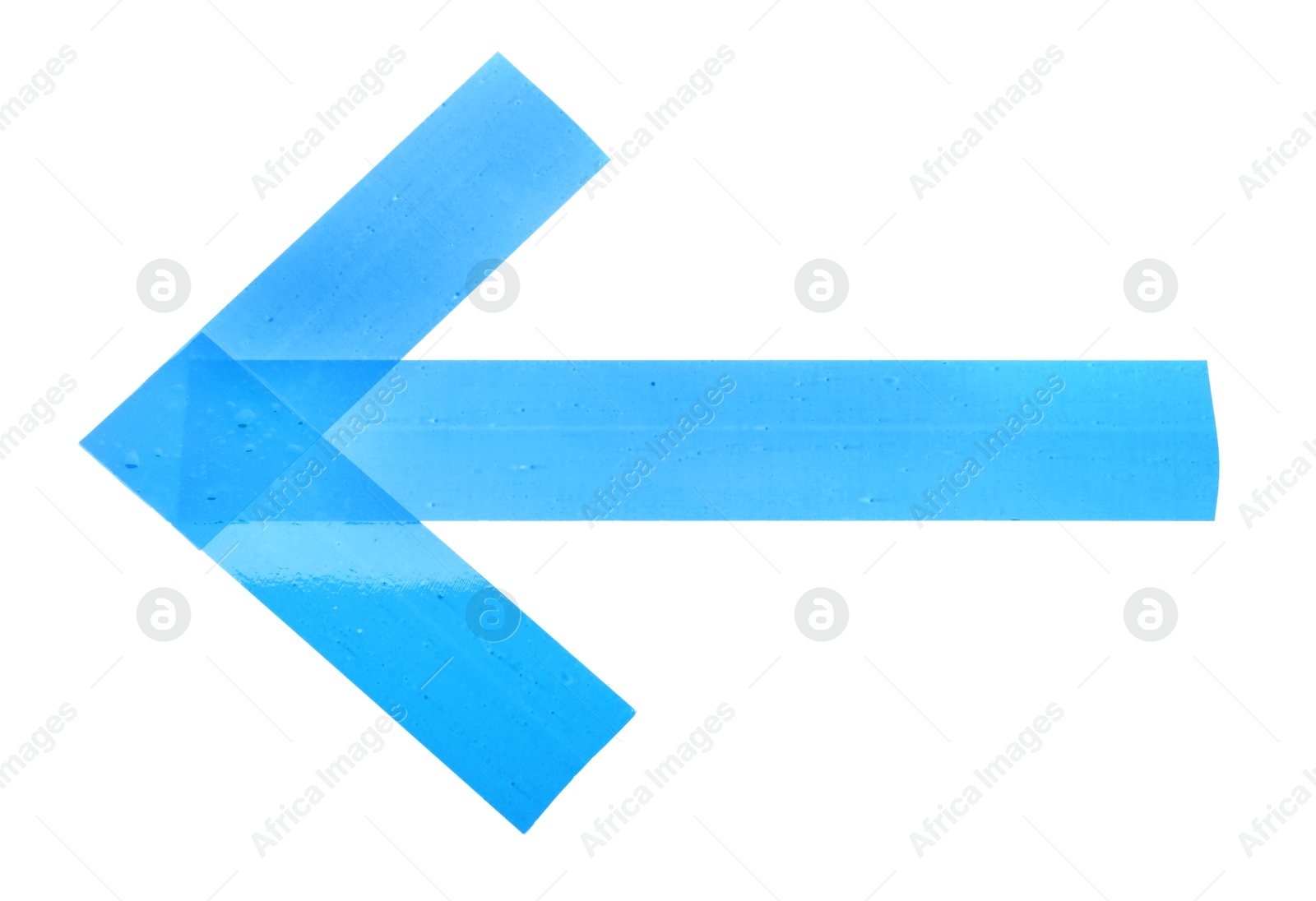 Photo of Arrow made of light blue adhesive tape on white background, top view