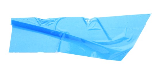 Photo of Strip of light blue adhesive tape on white background, top view