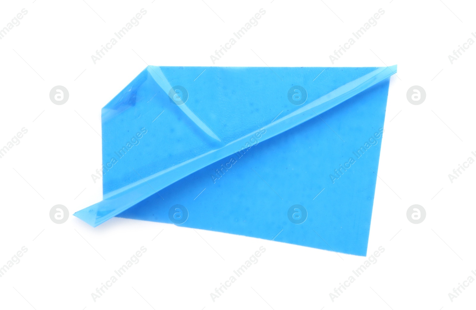 Photo of Strip of light blue adhesive tape on white background, top view