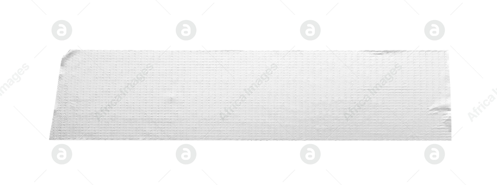 Photo of Strip of silver adhesive tape on white background, top view