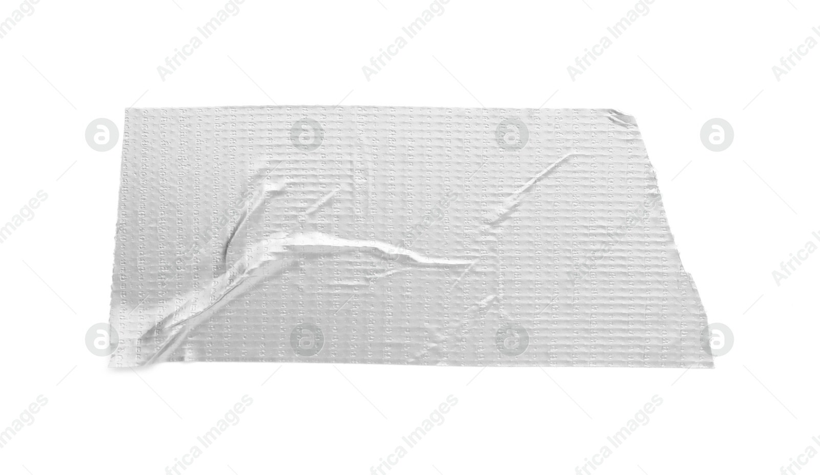 Photo of Strip of silver adhesive tape on white background, top view