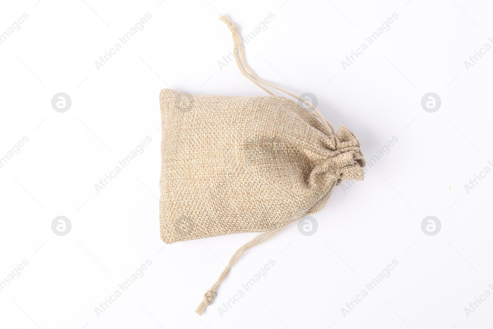 Photo of One burlap bag isolated on white, top view