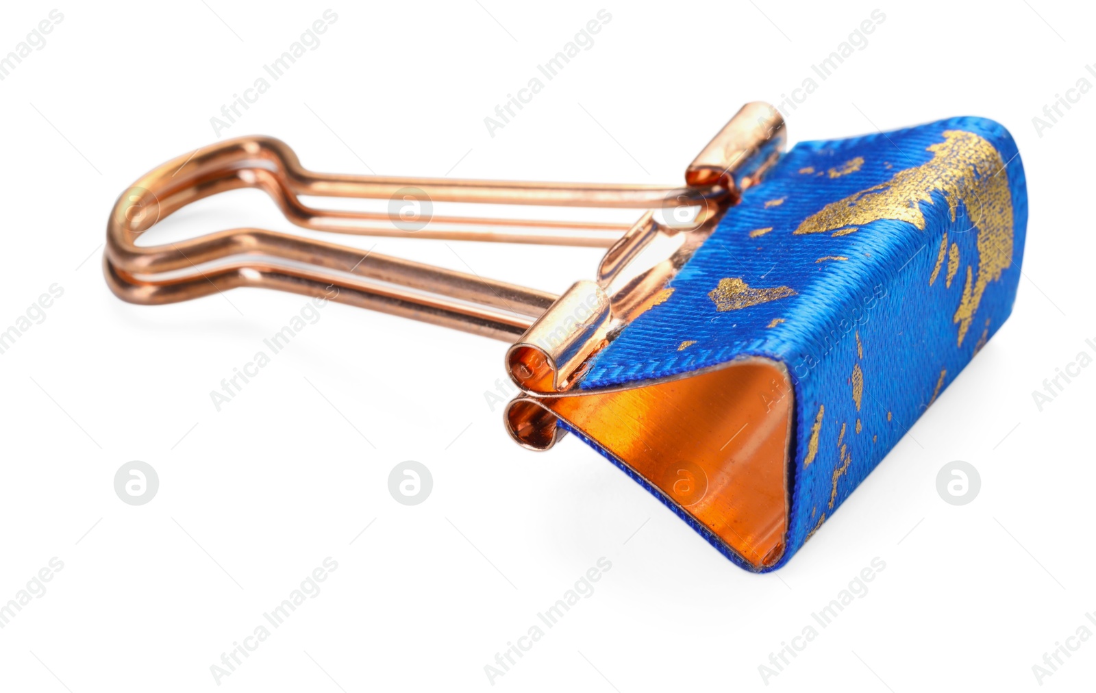 Photo of One colorful binder clip isolated on white