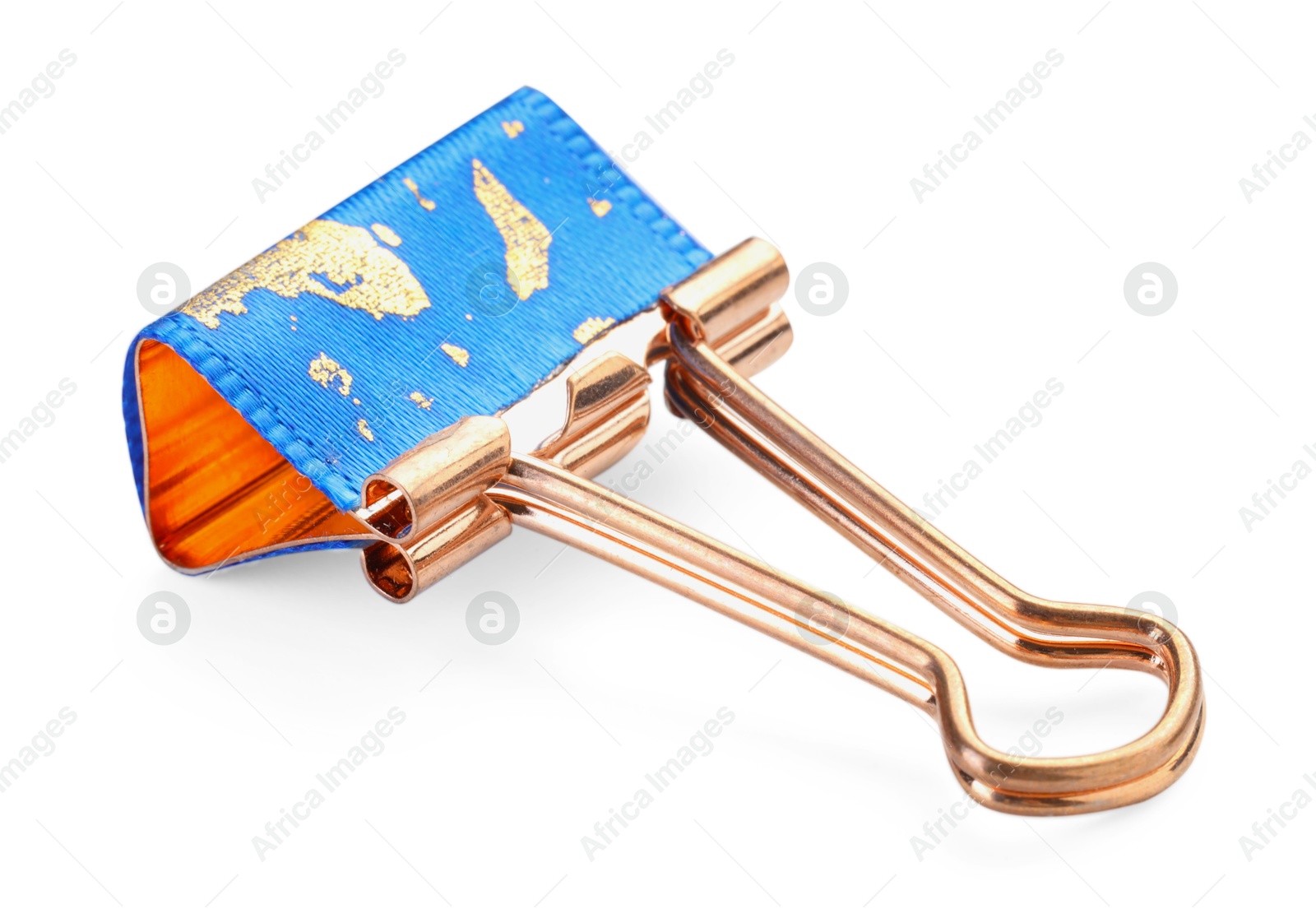 Photo of One colorful binder clip isolated on white