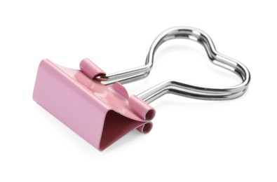 Photo of Heart shaped binder clip isolated on white