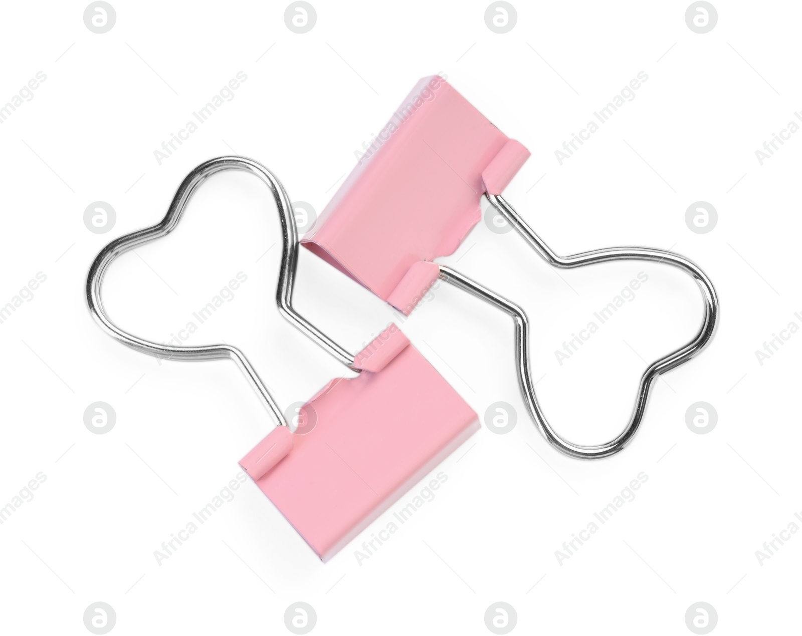 Photo of Heart shaped binder clips isolated on white, top view