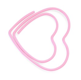 Photo of Heart shaped paper clip isolated on white, top view