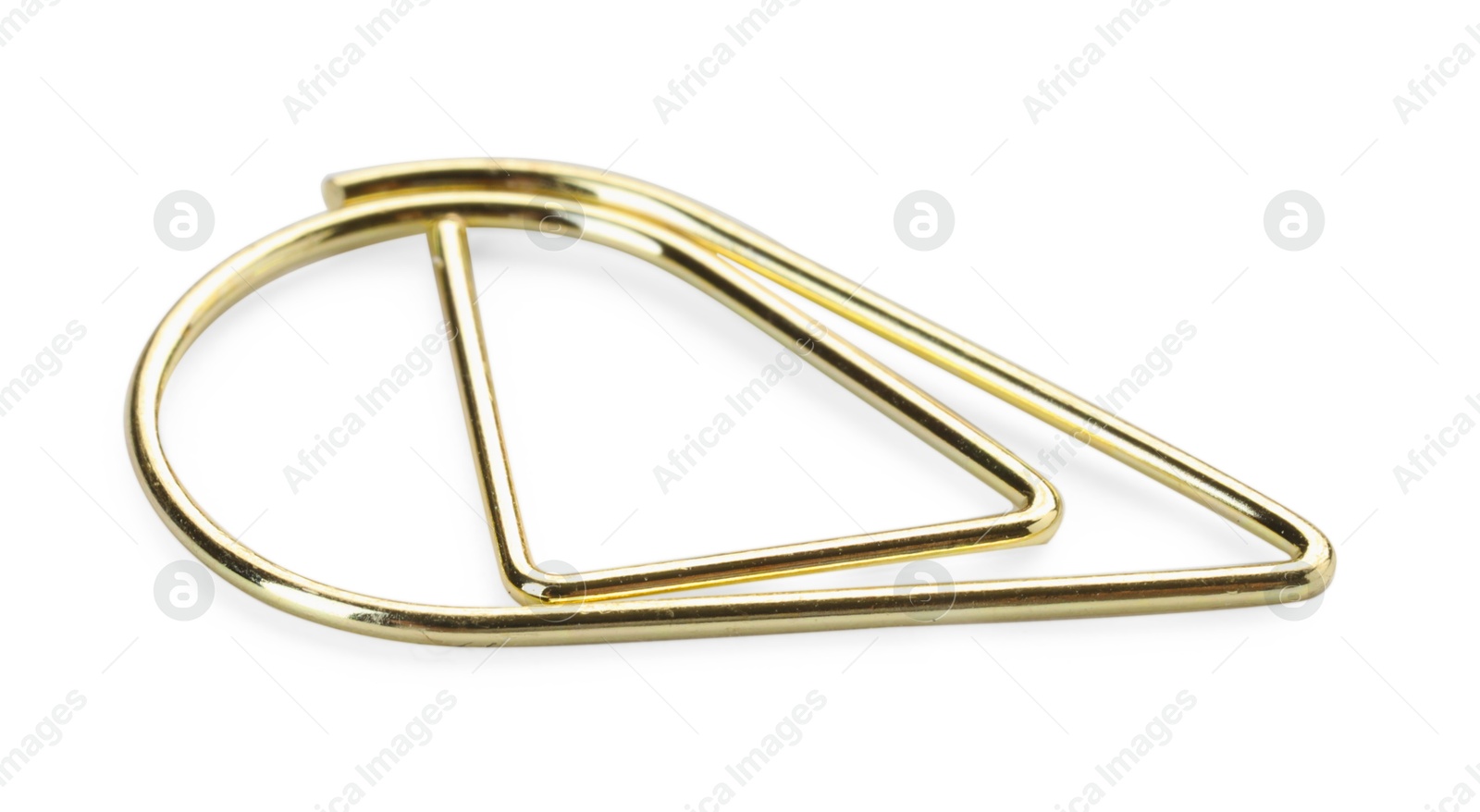 Photo of One golden paper clip isolated on white