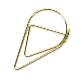 Photo of Golden paper clip isolated on white, top view