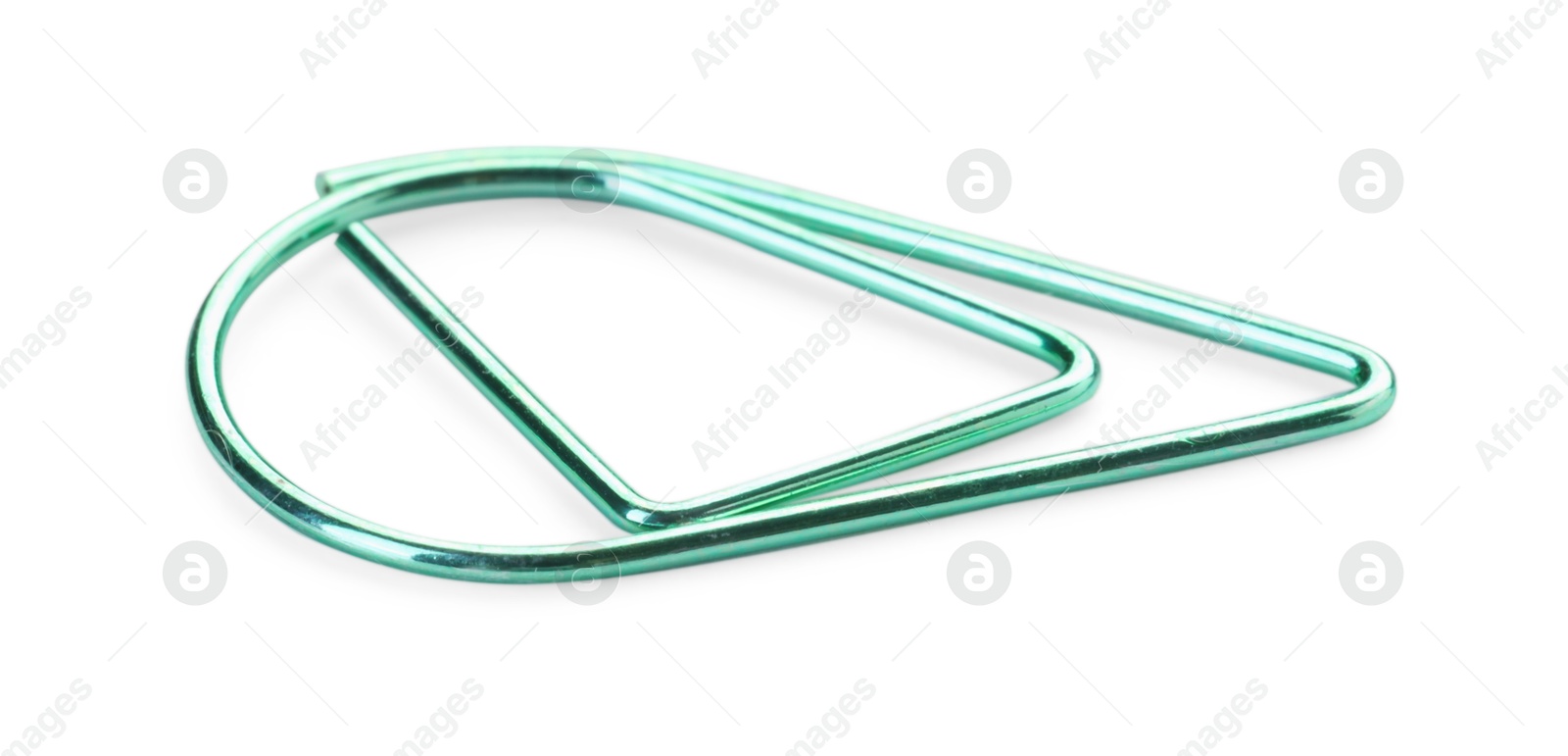 Photo of One turquoise paper clip isolated on white