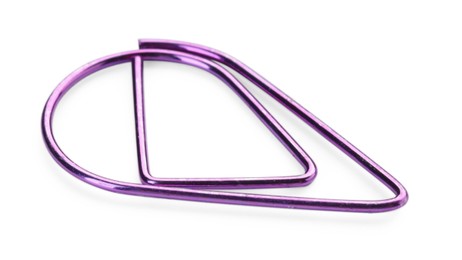 Photo of One purple paper clip isolated on white